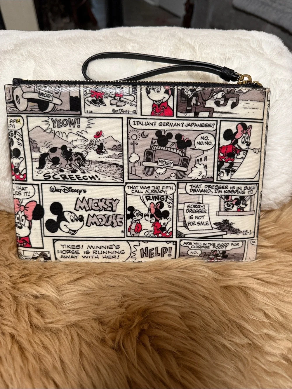 Kate Spade New York Disney Retired Mickey & Minnie Comic Print Zip Wristlet